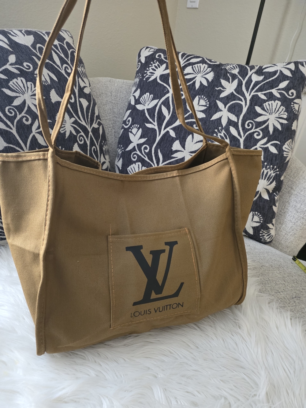Brown Canvas Tote Bag with Front Pocket